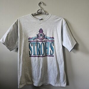 Strohs T-shirt Men's Size Large Vintage 1980's‎ Beer Double Layer Sleeves Rare